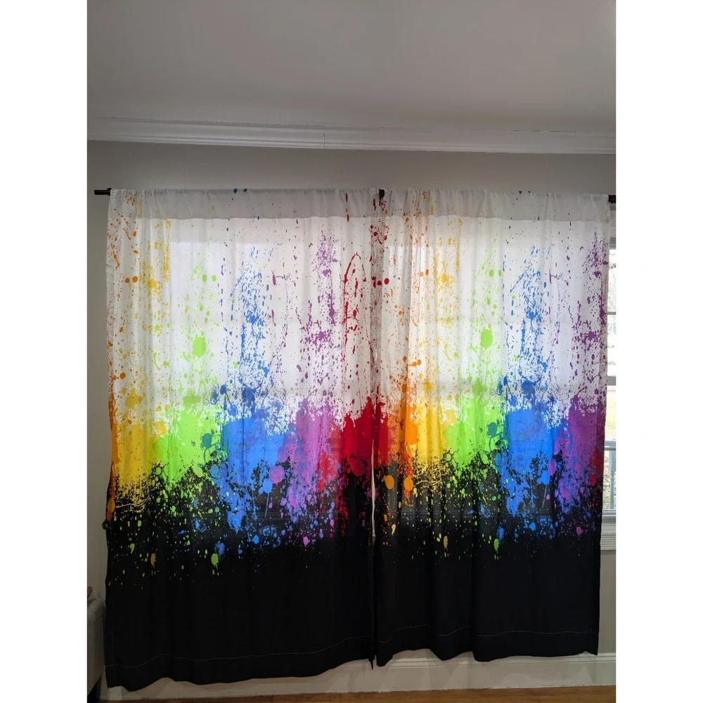 Vintage Crayola Curtain Spattered Paint Drip 2 Panels 51
